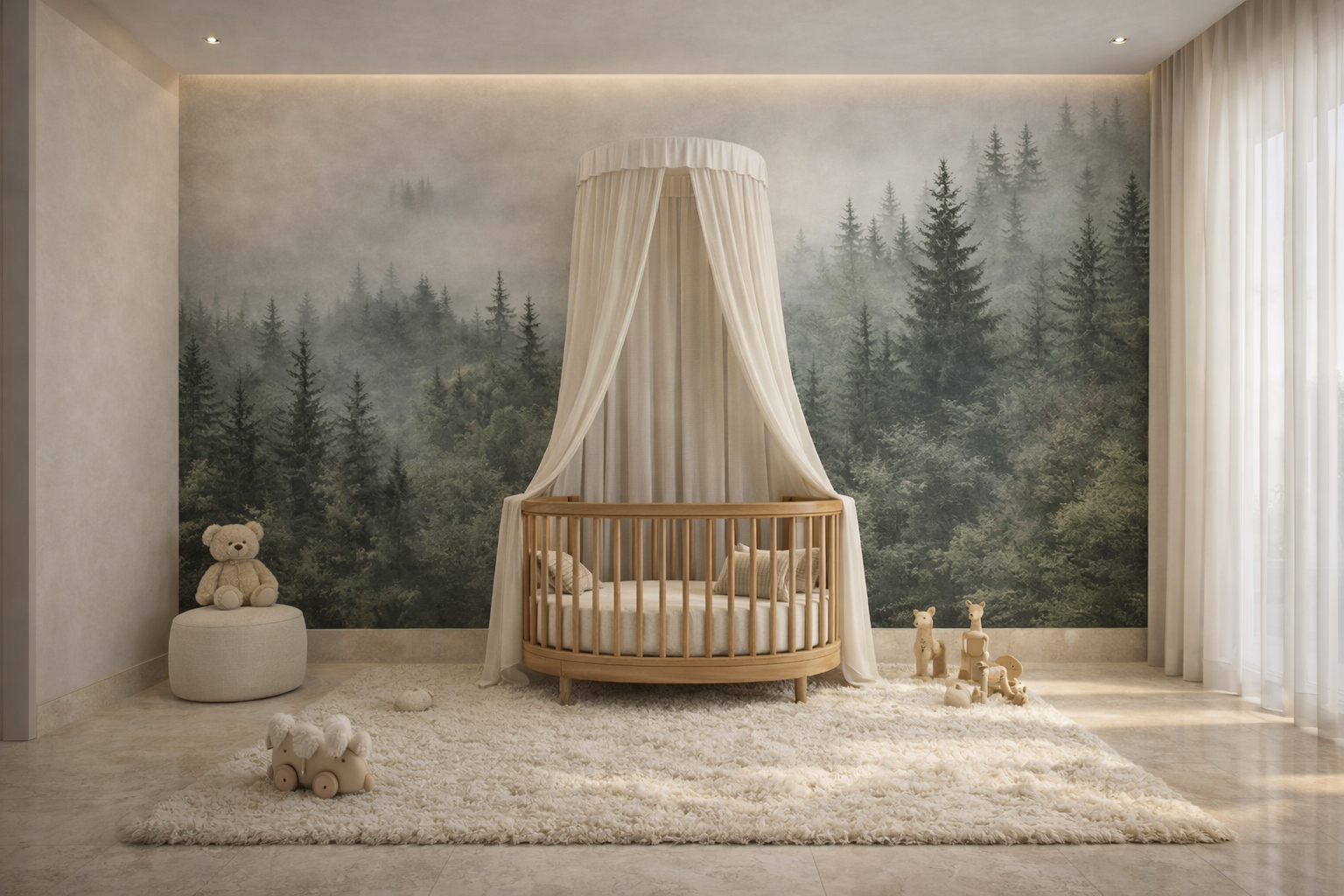 Papier Peint Panoramique Forêt Brumeuse – Vert Sapin Premium | Pixara