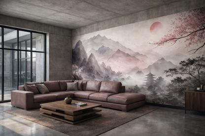 Estampe Sakura Brumeuse — Papier Peint Panoramique Premium