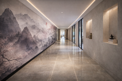 Estampe Sakura Brumeuse — Papier Peint Panoramique Premium