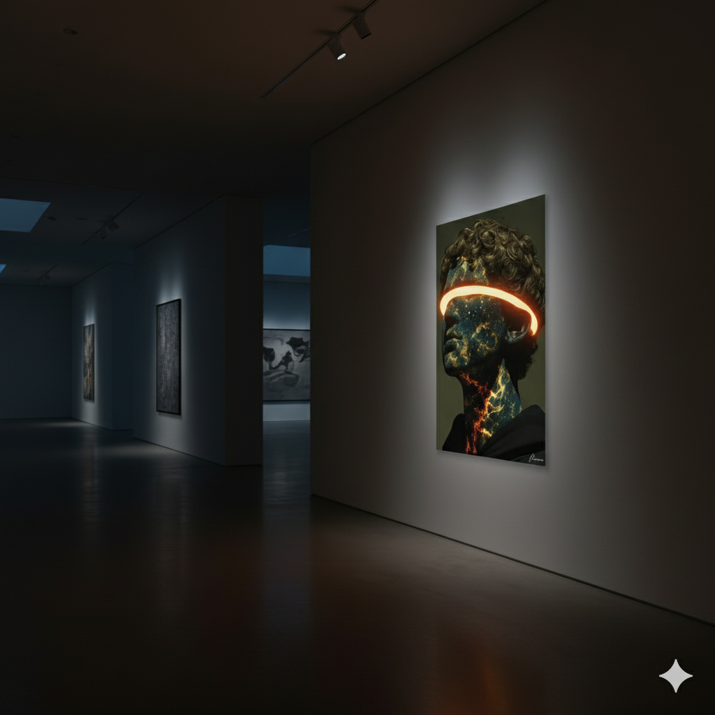 Toile Neon artistique – Le Porteur de Lumière