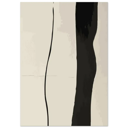 Pièce d’art abstrait noir et crème abstraite mettant en vedette des formes de traits de pinceau verticaux audacieux.