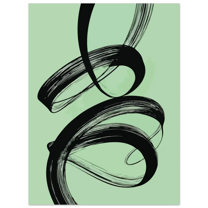 Œuvre d’art abstraite avec un coup de pinceau noir sur un fond vert menthe.