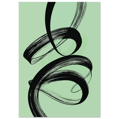 Œuvre d’art abstraite avec un coup de pinceau noir sur un fond vert menthe.