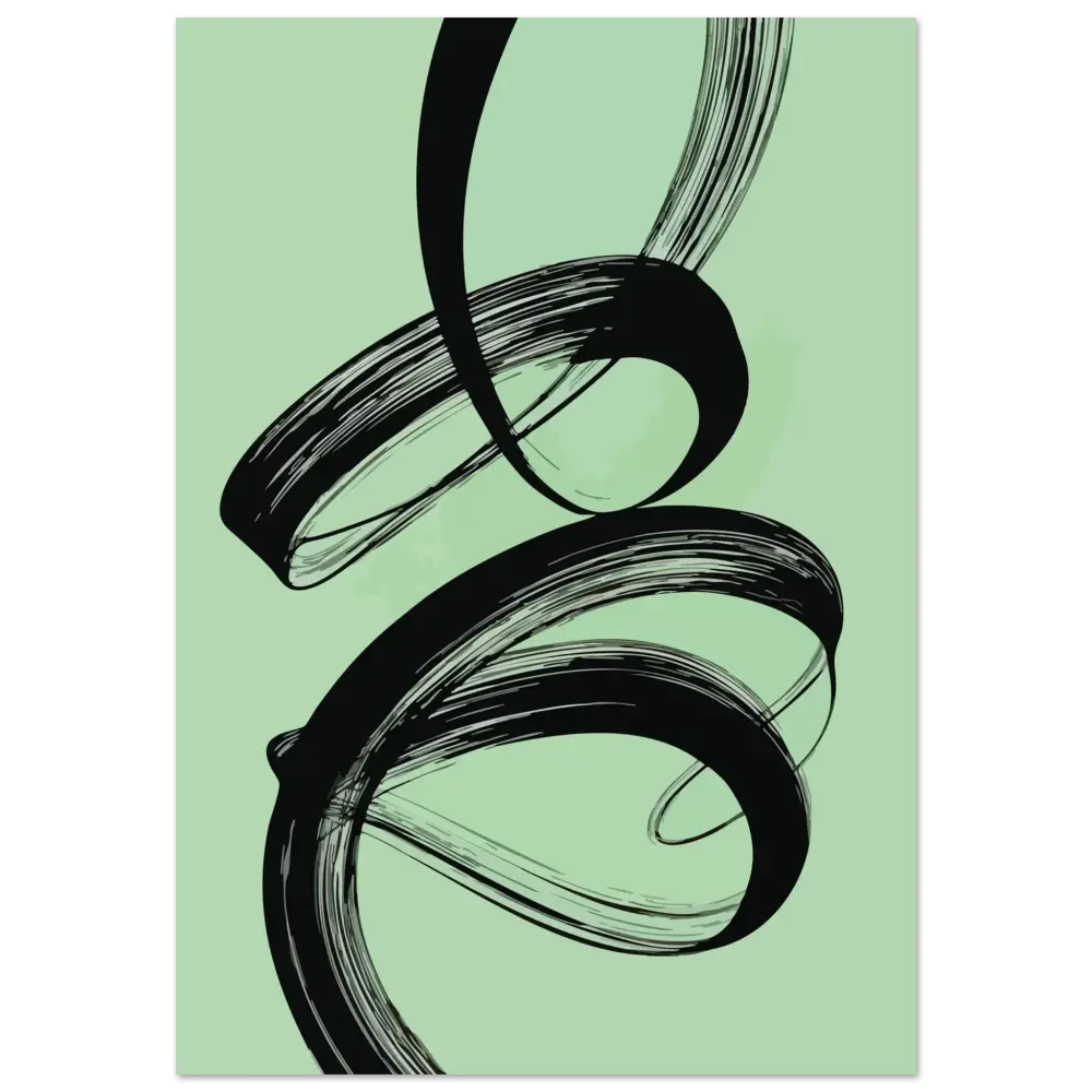 Art abstrait de coup de pinceau noir sur un fond vert menthe.