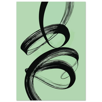 Art abstrait de coup de pinceau noir sur un fond vert menthe.