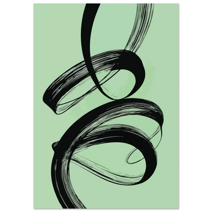 Art abstrait à coups de pinceau noir sur un fond vert menthe.