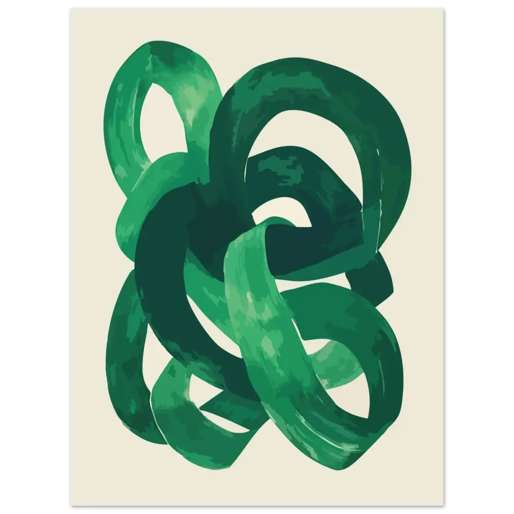 Œuvre d’art abstraite avec un coup de pinceau vert sur un fond de couleur crème.