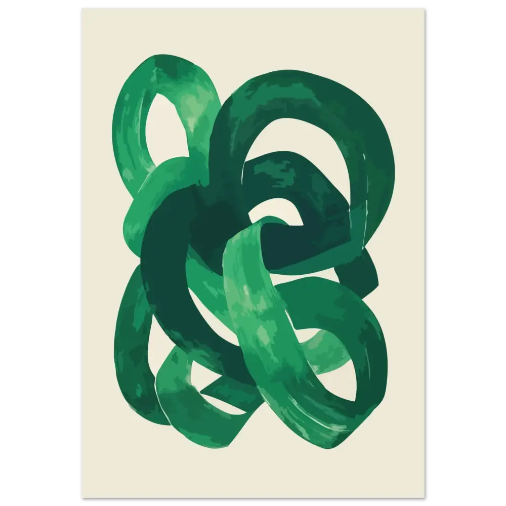 Œuvre d’art abstraite de trait de pinceau vert sur papier de couleur crème.