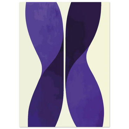 Impression d’art abstrait présentant deux formes pourpres fluides et entrelacées sur un fond de couleur crème.