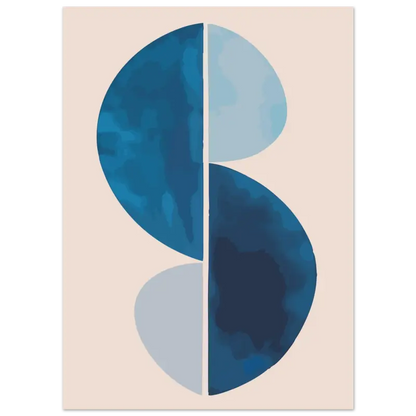 Œuvre d’art en forme de S style aquarelle bleu abstrait et gris clair sur un fond beige.