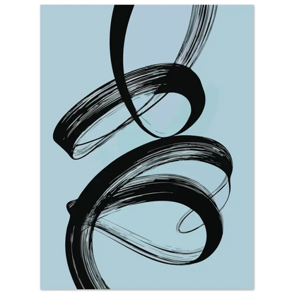 Œuvre d’art abstraite de trait de pinceau noir sur un fond bleu clair.