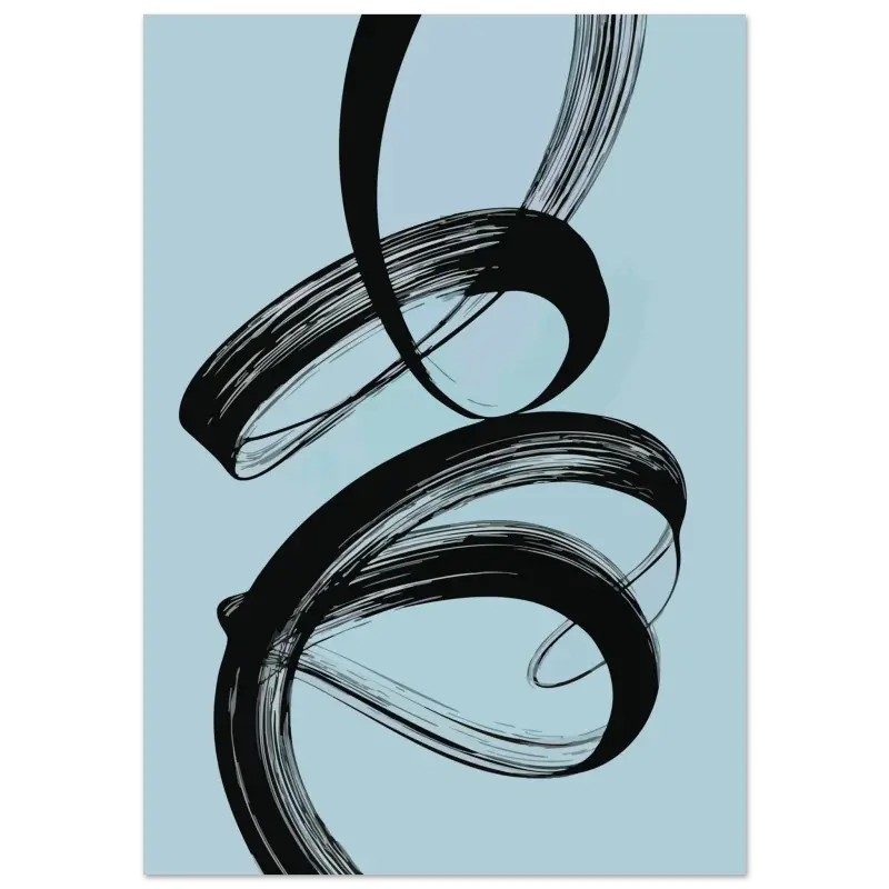 Art abstrait de trait de pinceau noir sur un fond bleu clair.