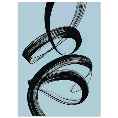 Art abstrait de trait de pinceau noir sur un fond bleu clair.
