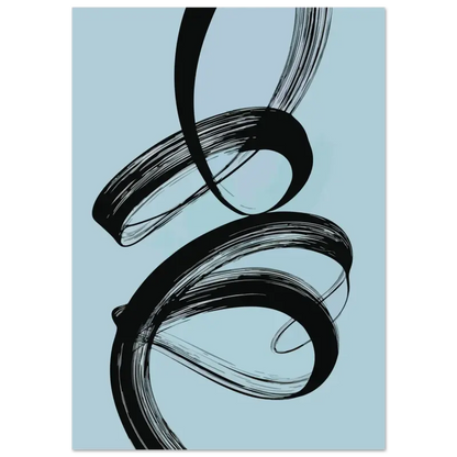 Œuvre d’art abstraite de trait de pinceau noir sur un fond bleu clair.