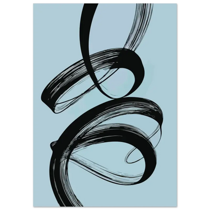 Œuvre d’art abstraite de trait de pinceau noir sur un fond bleu clair.