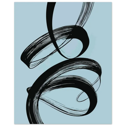 Œuvre d’art abstraite de coup de pinceau noir sur un fond bleu clair.