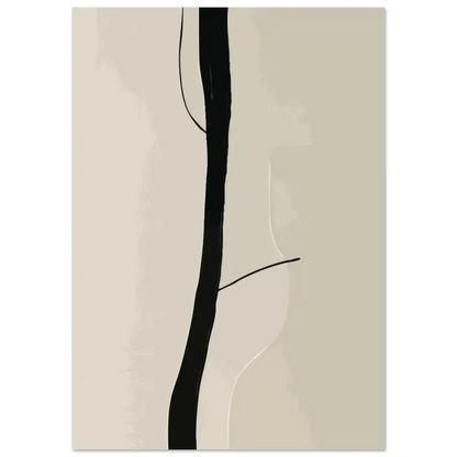 Estampe d’art abstrait minimaliste présentant une ligne verticale noire audacieuse sur un fond beige doux.