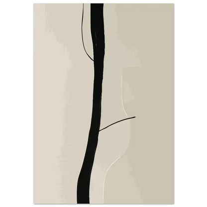 Peinture abstraite minimaliste présentant un trait vertical noir audacieux sur un fond beige doux.