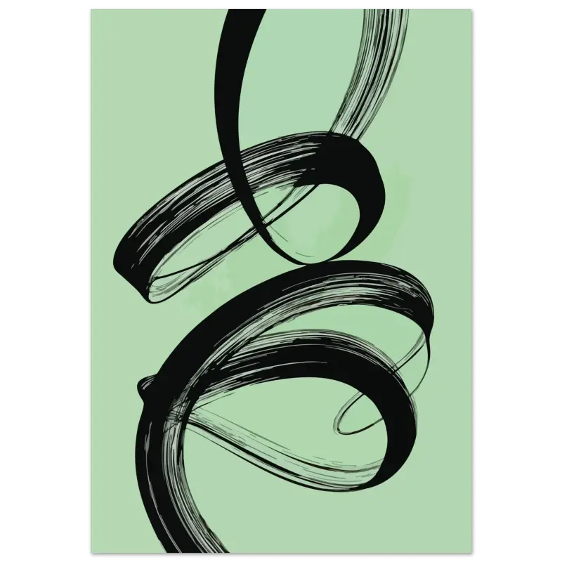 Art abstrait de coup de pinceau noir sur un fond vert menthe.
