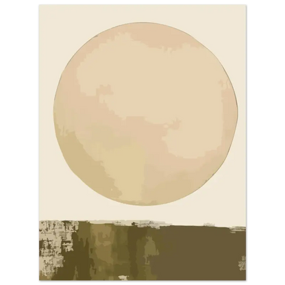Une lune circulaire beige douce représentée dans un style minimaliste et pictural sur un fond atténué.