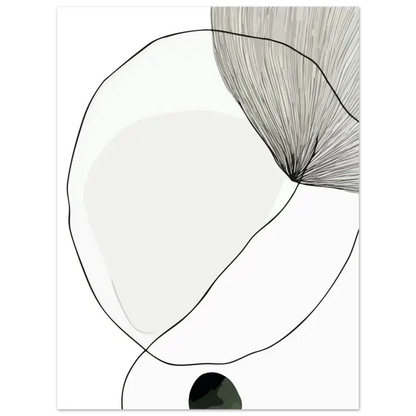 Œuvre d’art minimaliste abstraite mettant en vedette des contours noirs audacieux et un ombrage gris doux sur un fond blanc propre.