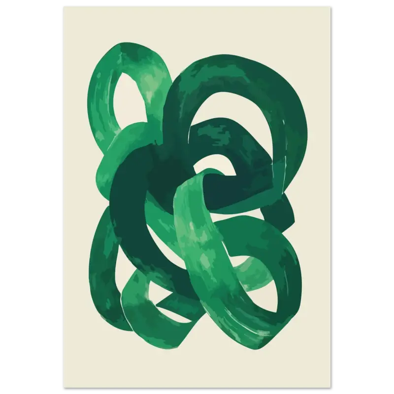 Œuvre d’art abstraite de trait de pinceau vert sur papier de couleur crème.