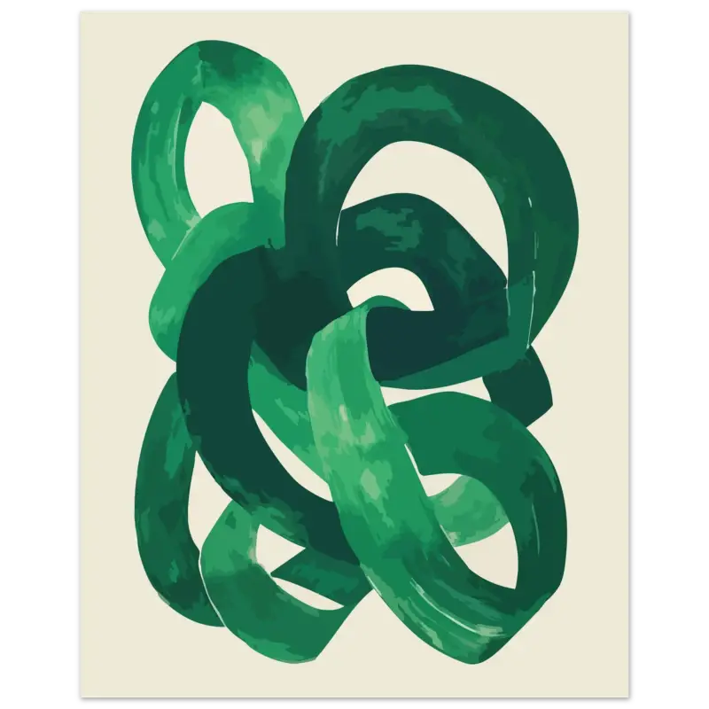 Œuvre d’art abstraite de coup de pinceau vert sur un fond de couleur crème.