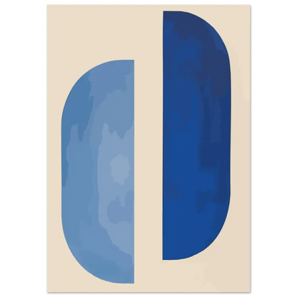 Œuvre d’art minimaliste abstraite en bleu et crème présentant un design stylisé de la lettre « d » divisée verticalement.