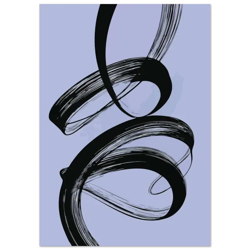 Art abstrait de coup de pinceau noir sur un fond lavande clair.