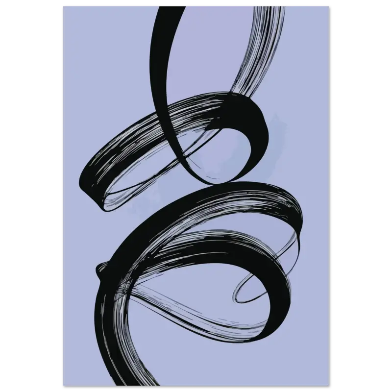 Art abstrait de trait de pinceau noir sur un fond lavande clair.