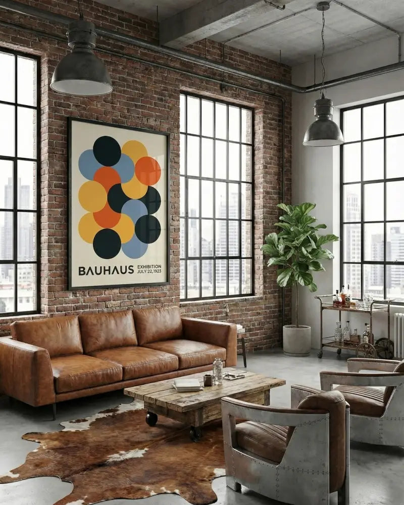 Canapé en cuir marron avec un look classique, légèrement usé et des pieds en bois robustes.