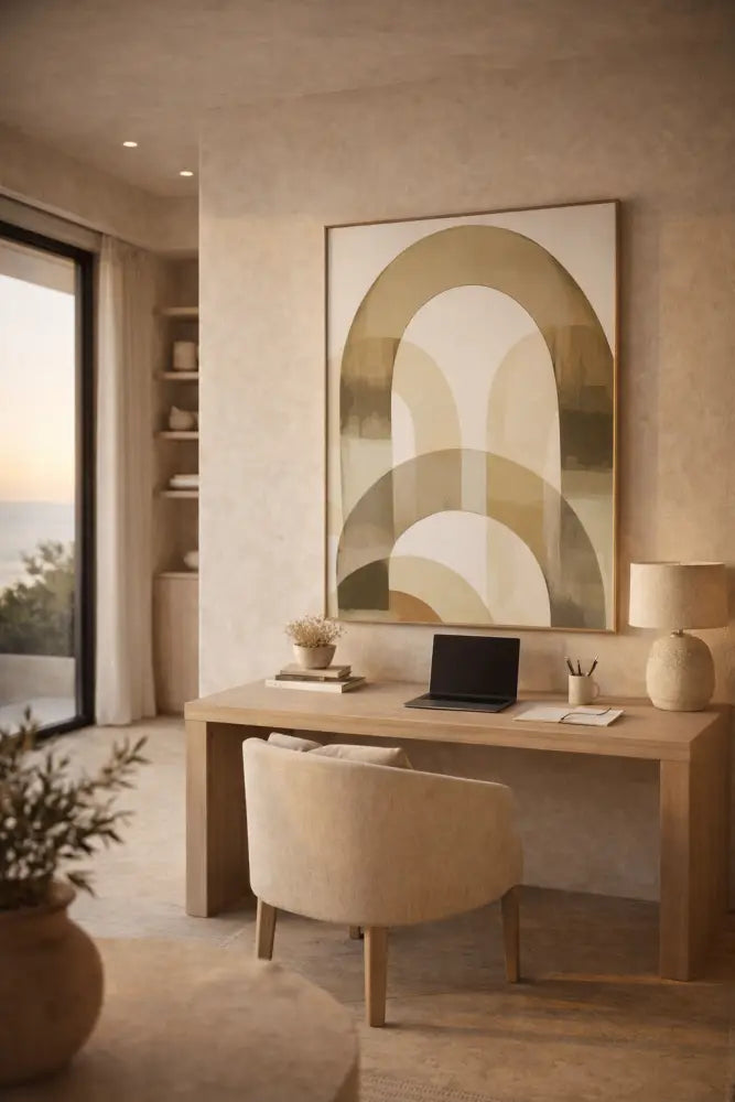 Chaise capitonnée beige avec pieds en bois.