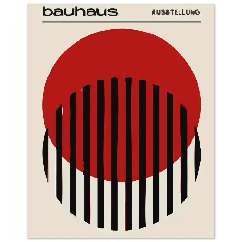 Un graphique circulaire rouge audacieux avec des barres verticales noires, sur un fond de couleur crème.