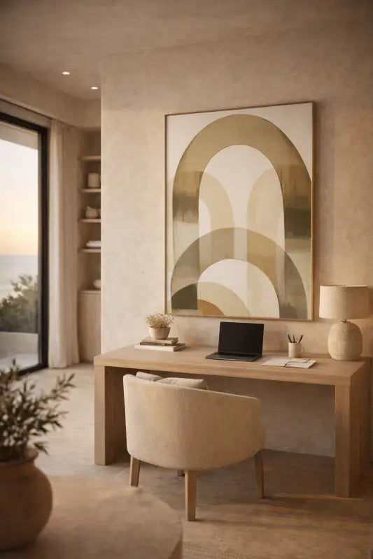 Chaise capitonnée beige avec pieds en bois.