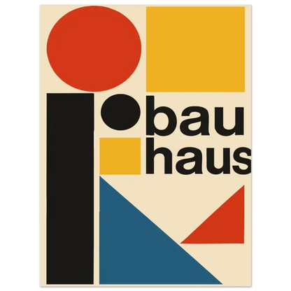 Le logo du Bauhaus, présentant une lettre en gras noire sur un fond crème avec des formes géométriques en rouge, jaune et bleu.