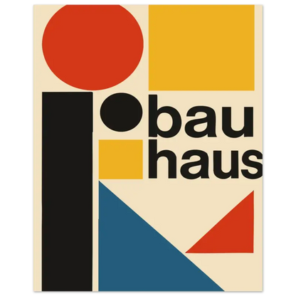 Le logo du Bauhaus, présentant une lettre noire audacieuse sur un fond crème avec des formes géométriques en rouge, jaune et bleu.