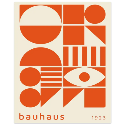 Affiche abstraite géométrique orange mettant en vedette le logo Bauhaus de 1923.