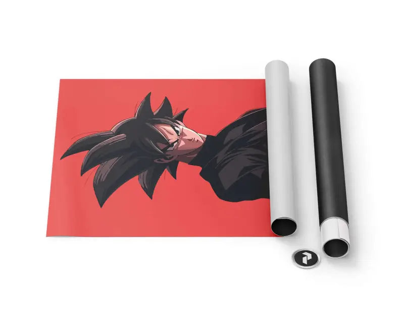 Affiche rouge mettant en scène un personnage d’anime aux cheveux noirs ébouriffés et à l’expression intense, imprimée sur papier mat.