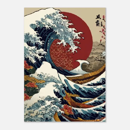 Une estampe vibrante et stylisée de la Grande Vague de Kanagawa par Hokusai.