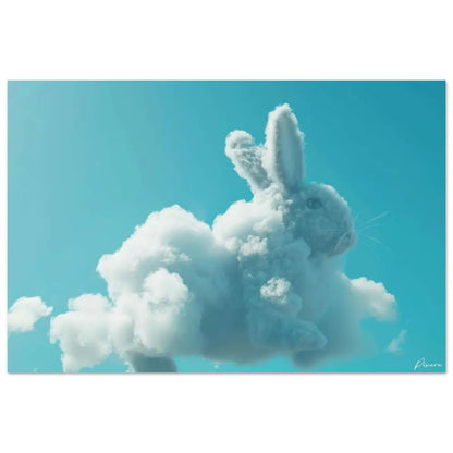 Un nuage blanc capricieux en forme de lapin contre un ciel turquoise vibrant.
