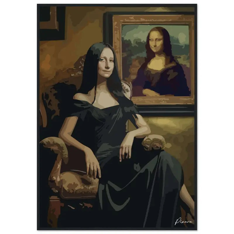 Robe en satin noir à encolure découverte sur les épaules, portée par une femme assise dans un fauteuil orné.