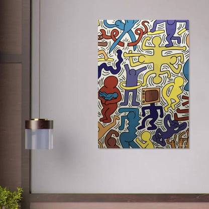 Impression sur toile vibrante et stylisée mettant en scène des figures audacieuses et colorées dans une composition dynamique.