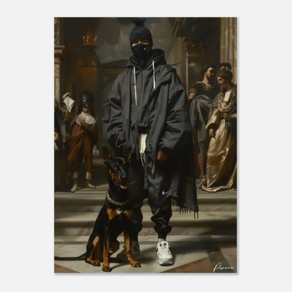 Veste à capuche noire avec cordons blancs et ourlet effiloché, assortie à un pantalon noir assorti présentant un swoosh Nike visible sur la jambe gauche.