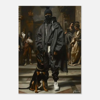 Veste à capuche noire avec cordons blancs et ourlet effiloché, assortie à un pantalon noir assorti présentant un swoosh Nike visible sur la jambe gauche.