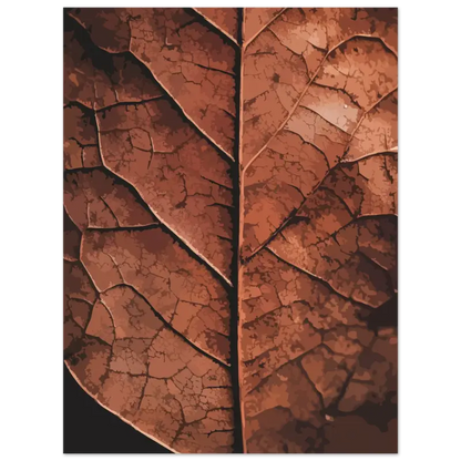 Une feuille séchée détaillée avec une teinte brun riche et des motifs de veines complexes.