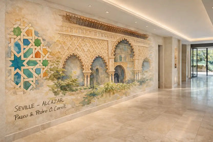Alcázar de Séville — Fresque Panoramique Aquarelle Architectural