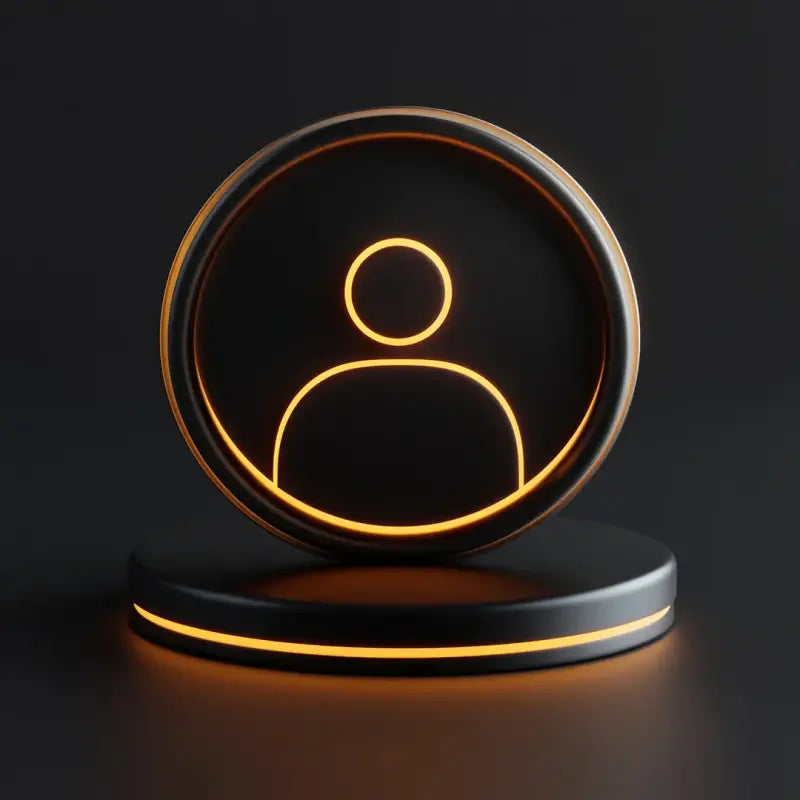 Un appareil circulaire noir élégant avec un design d’icône utilisateur néon orange lumineux.