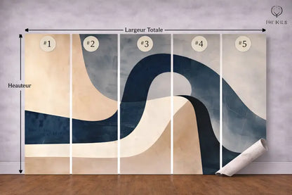 Papier Peint Panoramique Abstrait Bleu Nuit | Mur d’Accent Moderne - PIXARA - papier peints