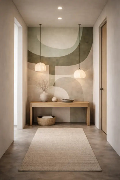 Une console en bois minimaliste avec une finition naturelle, arborant des lignes épurées et des pieds simples.