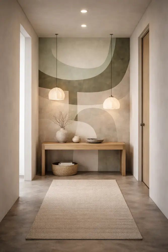 Une console en bois minimaliste avec une finition naturelle, arborant des lignes épurées et des pieds simples.